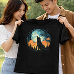 Wolf Roaring Moon Graphic Print Black T-Shirt – Unisex Casual Wear | Love Craft Gifts