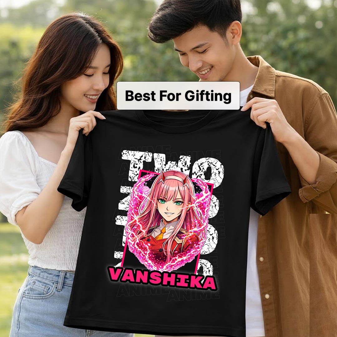 Personalized Zero Two Anime Name T-Shirt for Women – Custom Printed Black Tee | Love Craft Gifts