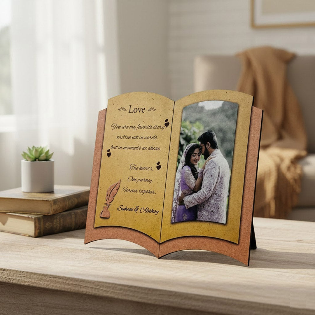 Personalized Open Book Photo Frame with Custom Picture (7×8”) | Love Craft Gifts