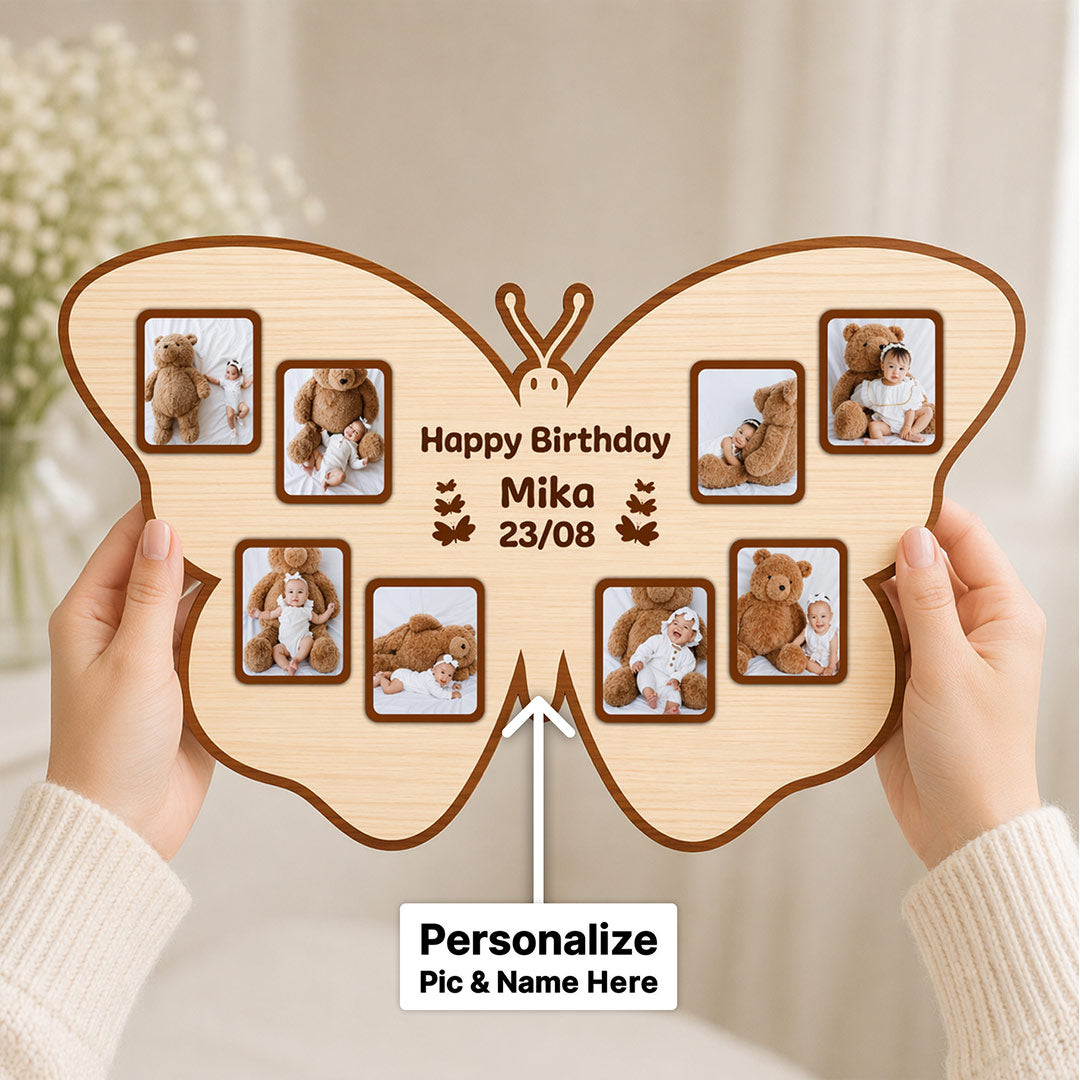 Personalized Butterfly Wooden Photo Frame (15x8 Inch) – Custom Name & Photo Birthday Gift | Love Craft Gifts™