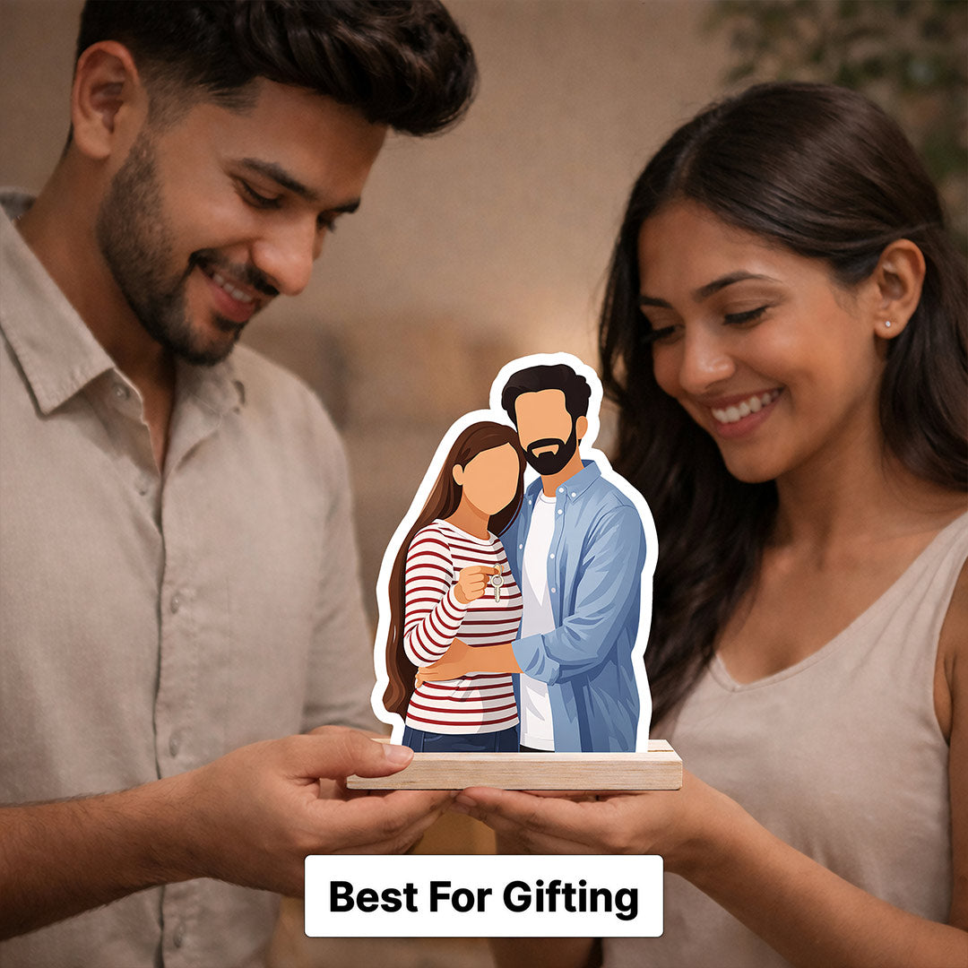 Personalized Couple Cartoon Wooden Table Stand Custom Photo Cutout Romantic Gift 6x8" | Love Craft Gifts