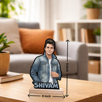 Personalized Cartoon Photo Wooden Table Stand with Name (8 Inch) Custom Portrait Desk Décor Gift for Boyfriend, Husband & Friends | Love Craft Gifts