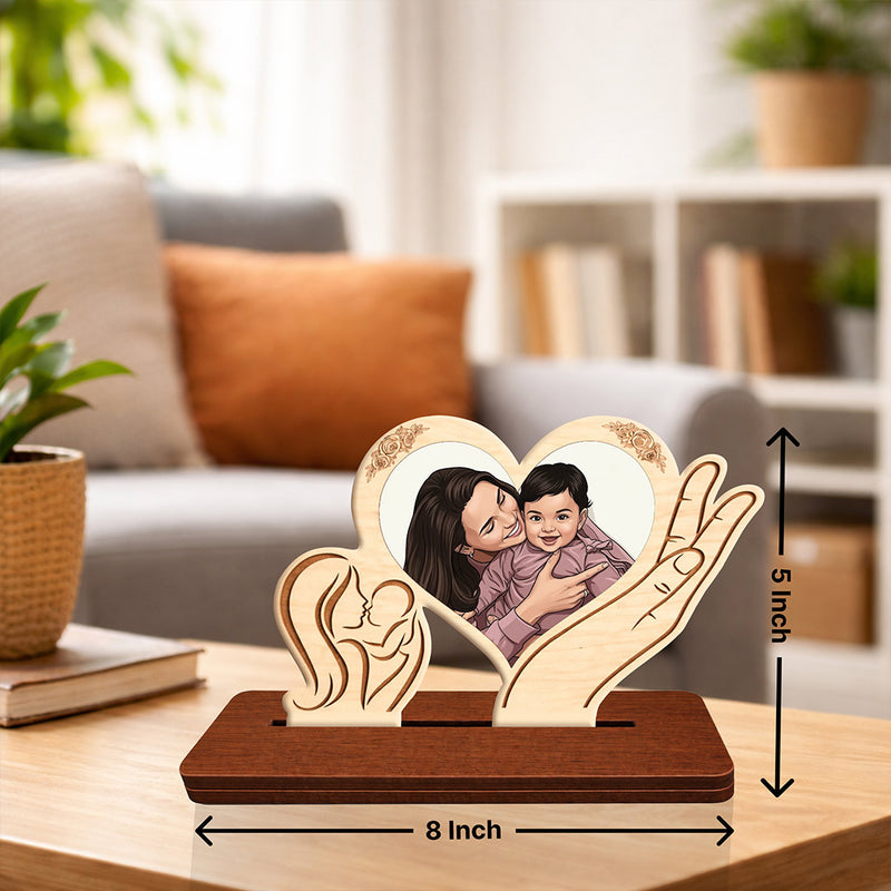 Personalized Mother & Baby Wooden Photo Table Stand (Heart Design) Custom Mom & Child Keepsake Gift for Mother’s Day, Birthday & New Moms | Love Craft Gifts