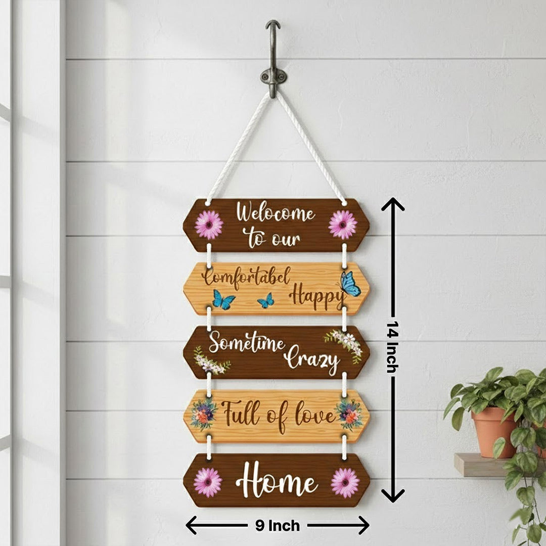 Welcome Home Wooden Hanging Wall Décor (14×9”) | Love Craft Gifts