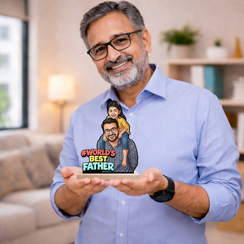 Personalized “World’s Best Father” Wooden Cartoon Cutout Stand (6x8 Inch) Custom Photo Table Top Décor Gift for Dad | Love Craft Gifts