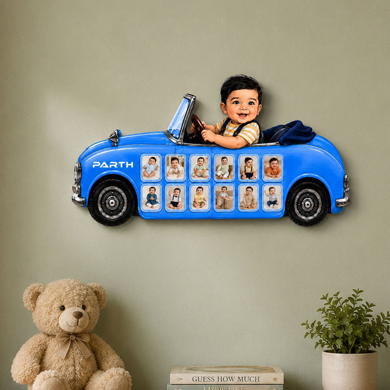 Personalized Baby Car Photo Collage Wall Frame 18×24" | Car-Shaped Wall Décor | Kids Room Gift | Love Craft Gifts™