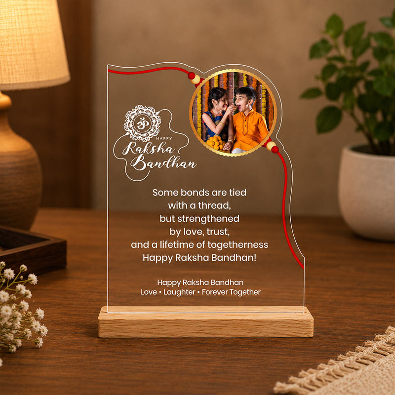 Personalized Rakhi Gift with Photo | Acrylic LED Table Stand (8×6 Inch) | Love Craft Gifts™