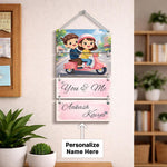 Personalized Couple Cartoon Wooden Wall Hanging – Custom “You & Me” Name Hanging Frame (9×16 Inch) | Love Craft Gifts