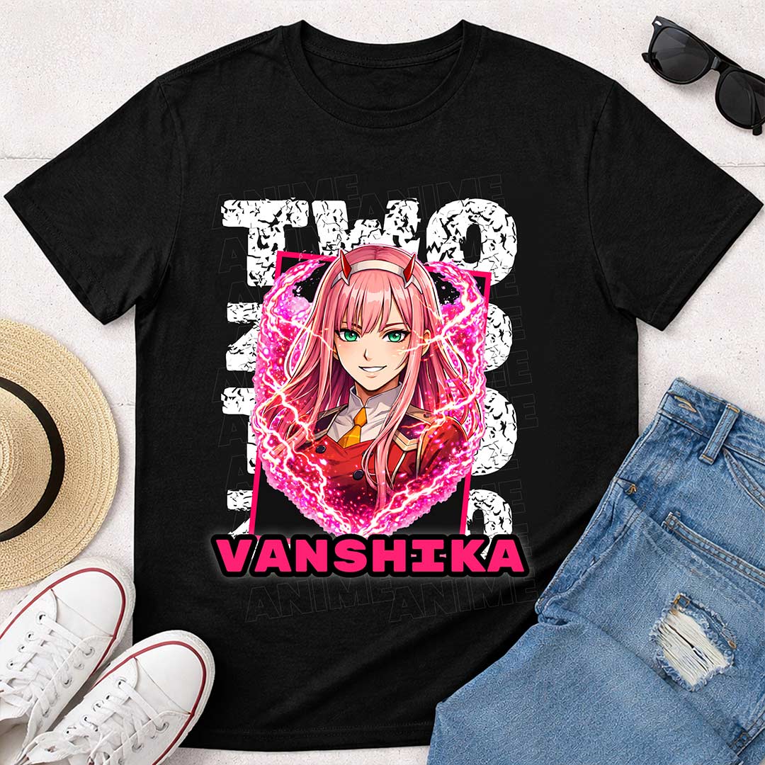 Personalized Zero Two Anime Name T-Shirt for Women – Custom Printed Black Tee | Love Craft Gifts