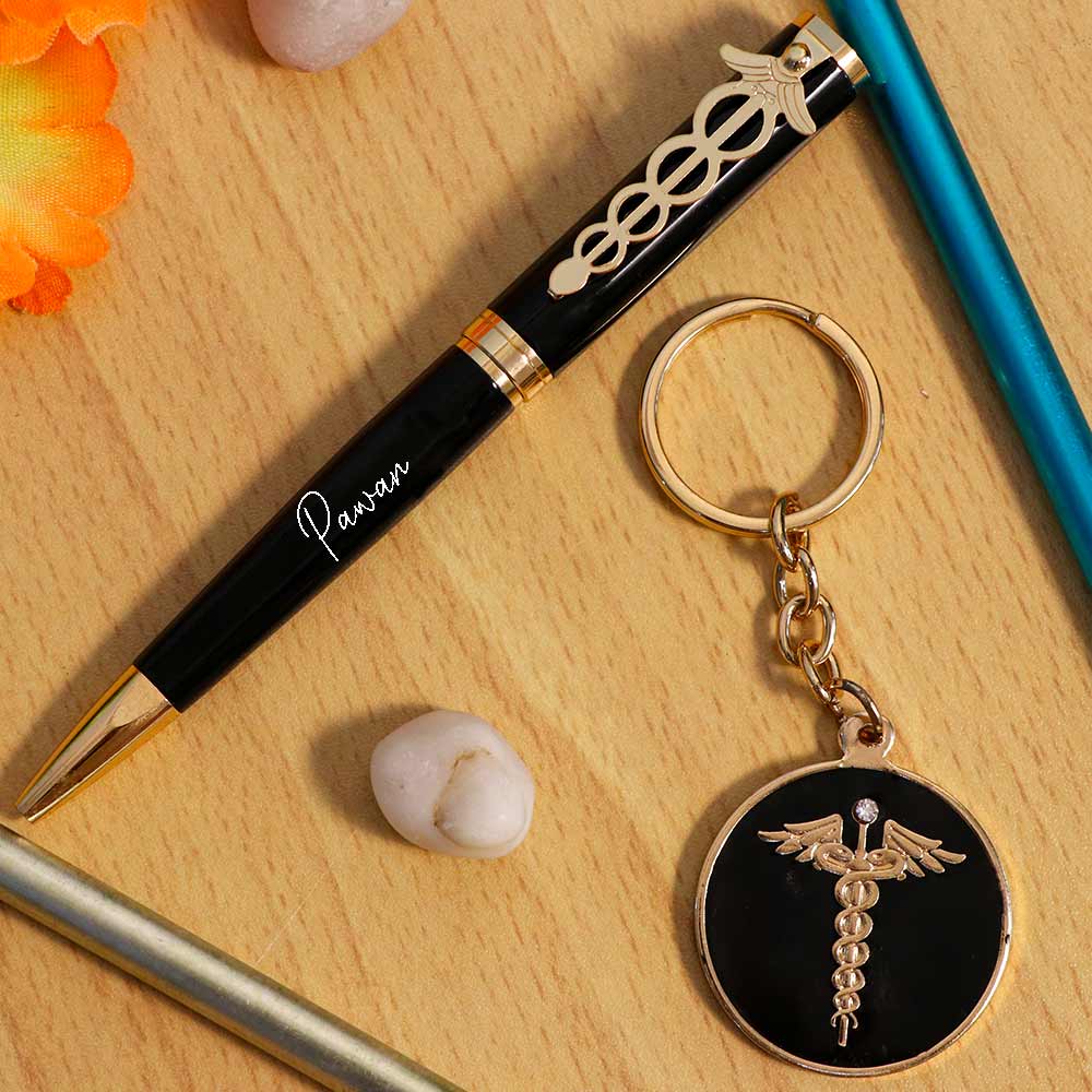 Doctor Personalized Golden Pen And Keychain Set