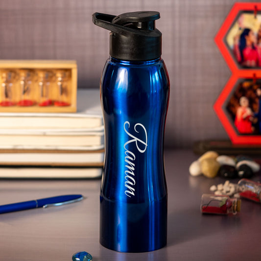 Personalized Blue Stainless Steel Sipper Water Bottle