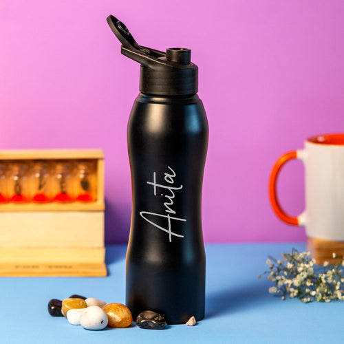 Personalized Black Stainless Steel Sipper Bottle