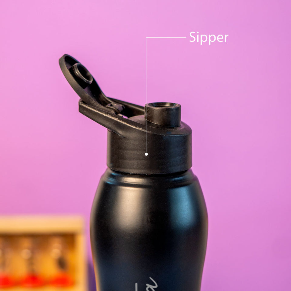 Personalized Black Stainless Steel Sipper Bottle