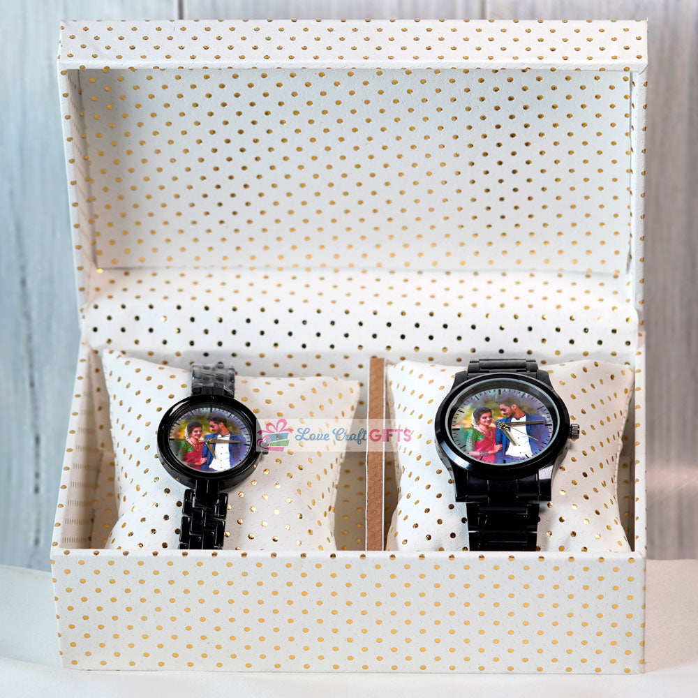 Customized Black Colour Wrist Watch Combo