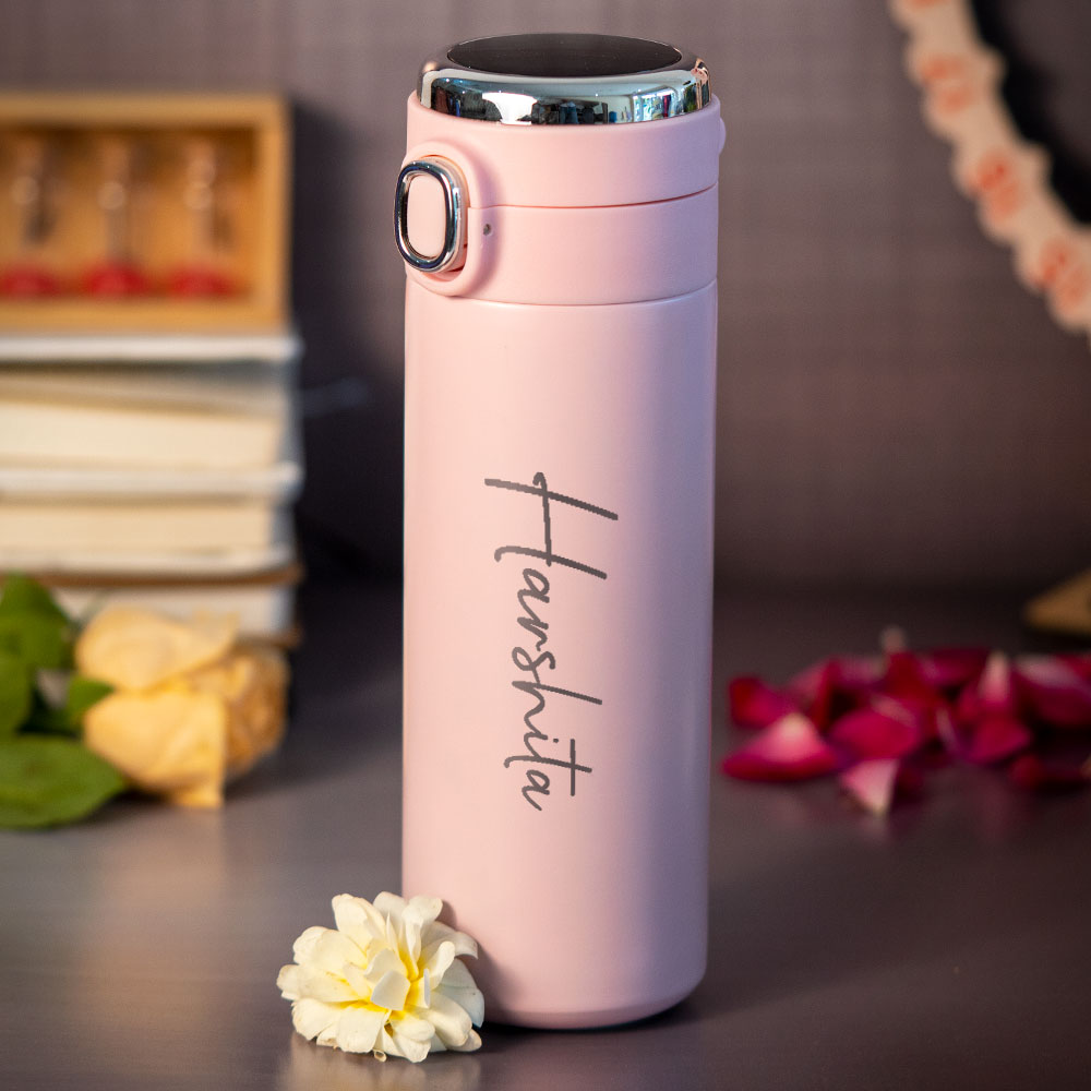 Customized Pink Smart Temperature Water Bottle - With Gift Wrap - love  craft gift