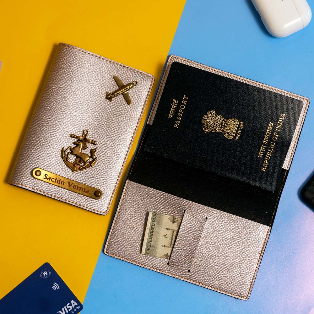 Passport Inlay Design Customized Leather Passport Cover With Name & Charm