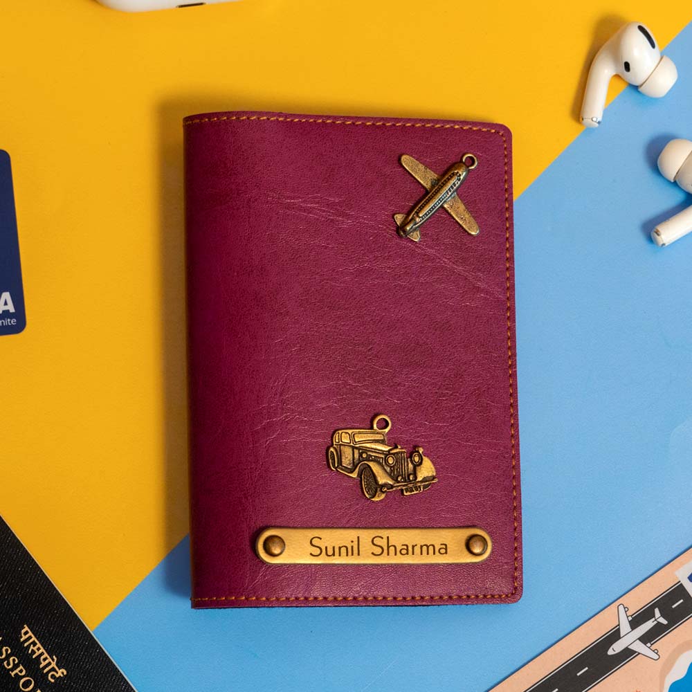 Personalized Leather Passport Cover With Name & Charm