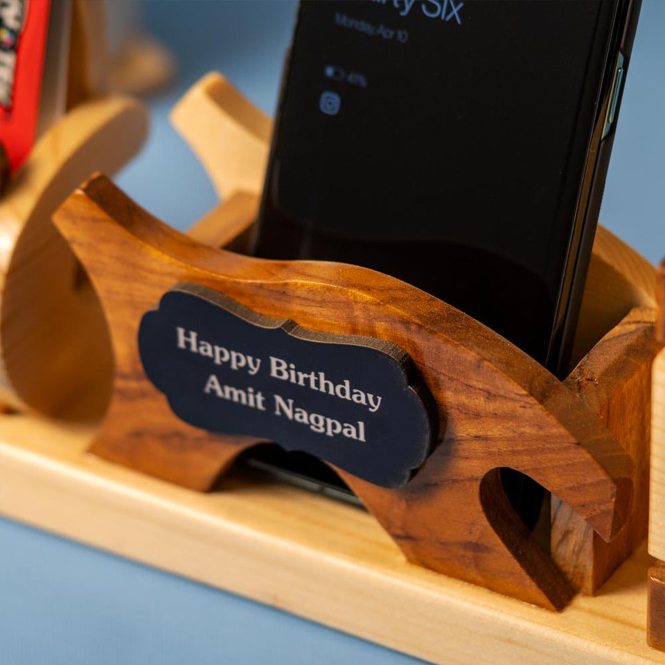Wooden Pen Stand With Name and Mobile Stand
