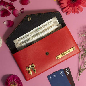 Customized Red Color Ladies Clutch With Name & Charm