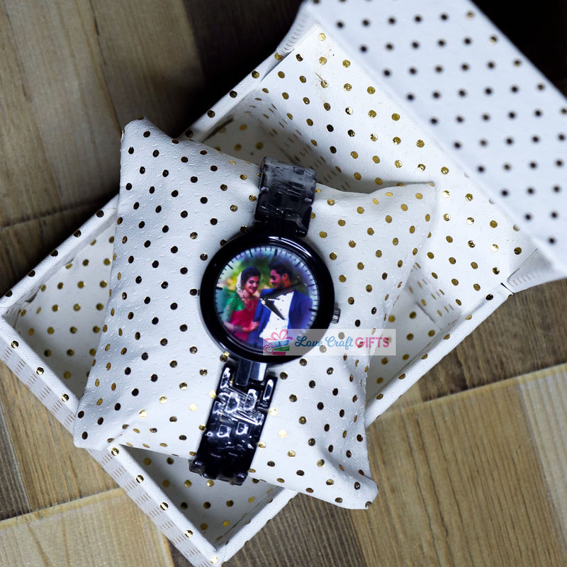 Black Customized Wrist Watch For Her