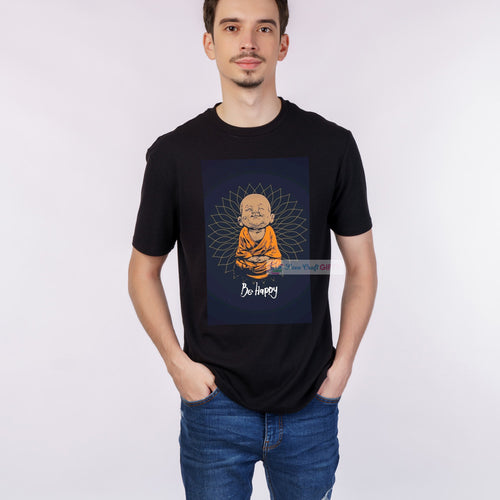 Men's Black Be Happy Printed T-Shirt