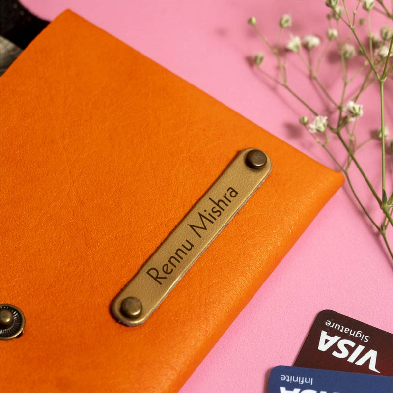 Personalized Orange Color Ladies Clutch With Charm