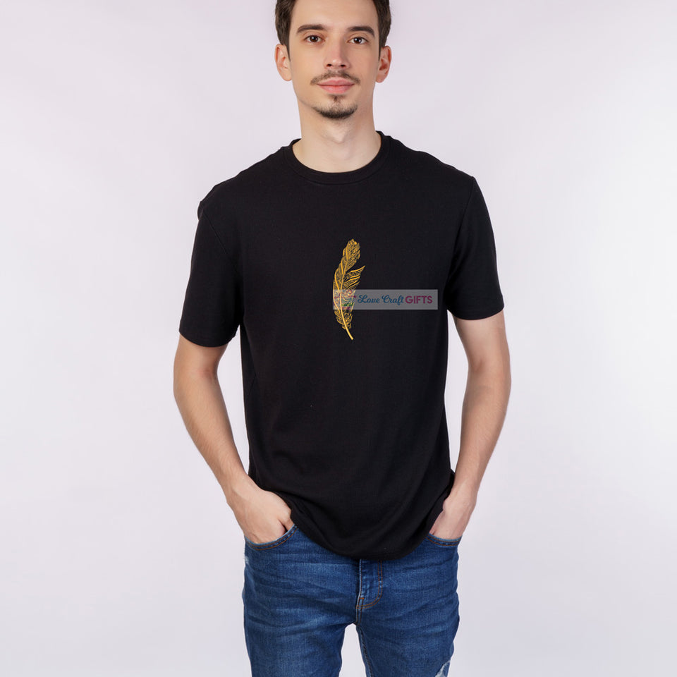 Men's Black Leaf Printed T-Shirt
