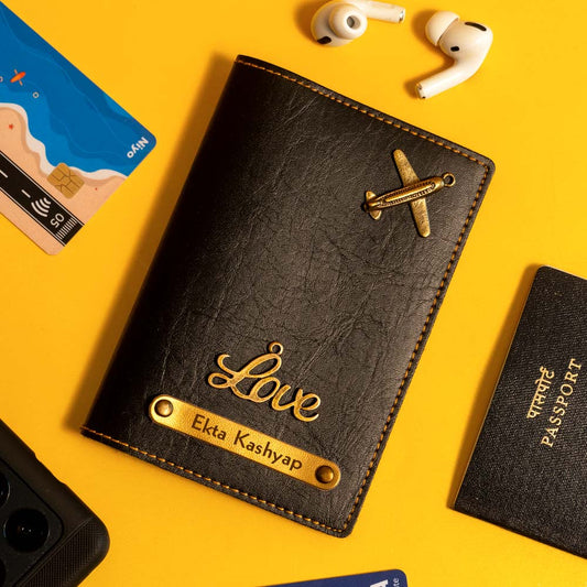 Customized Black Leather Passport Cover