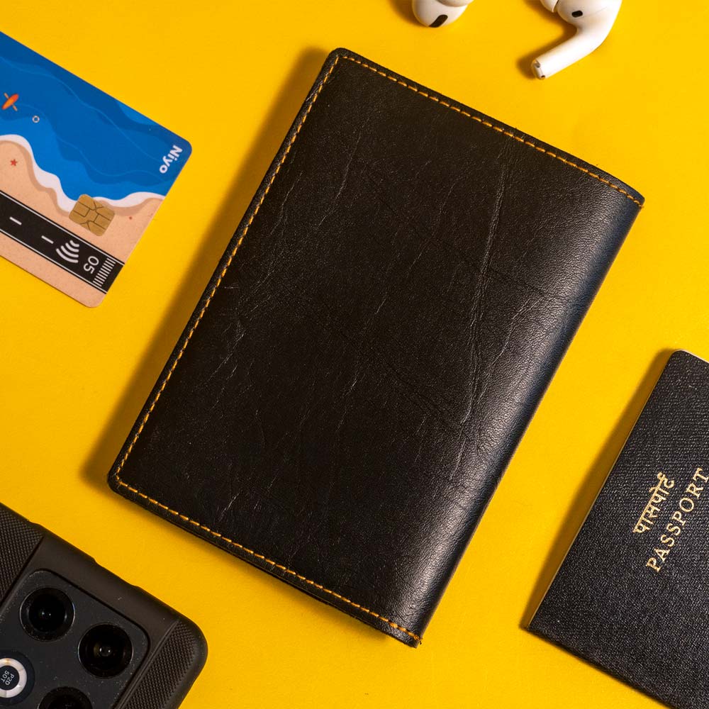 Customized Black Leather Passport Cover