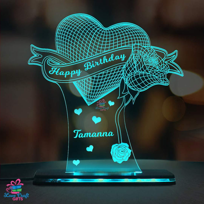 Customized 3d Acrylic Happy Birthday LED Lamp For Her