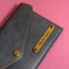 Personalized Dark Gray Color Ladies Clutch With Charm