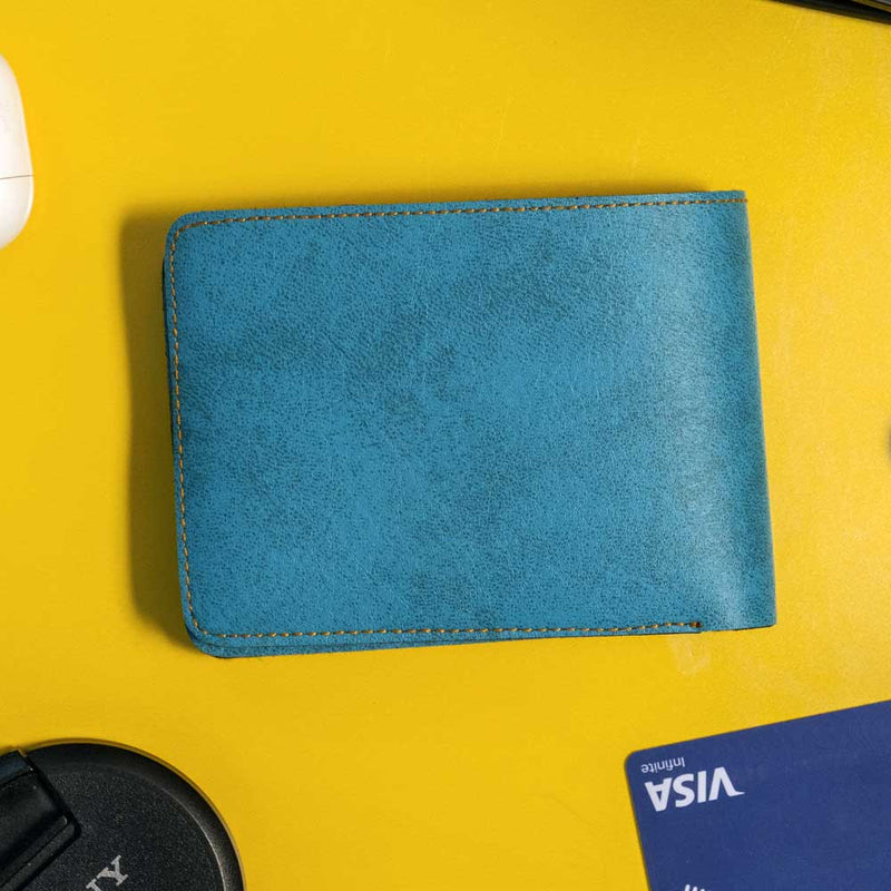 Premium Color Leather Wallet - Cyan