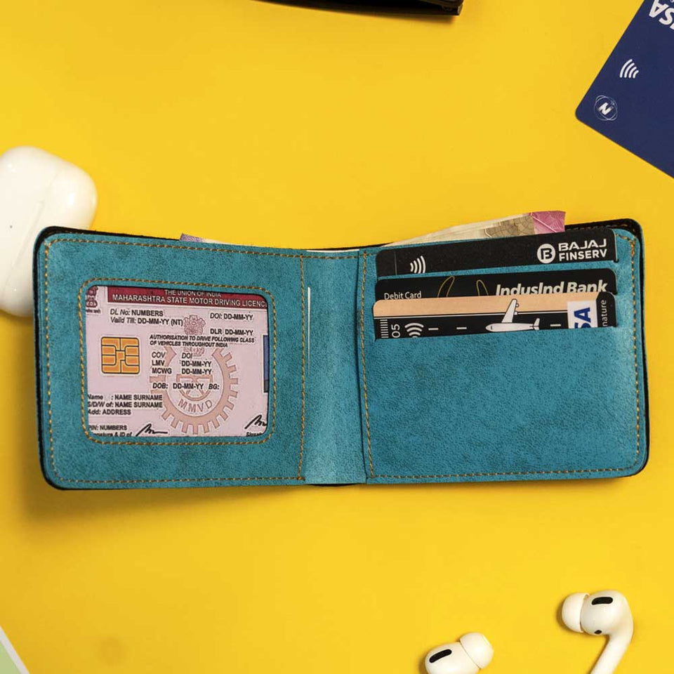 Premium Color Leather Wallet - Cyan