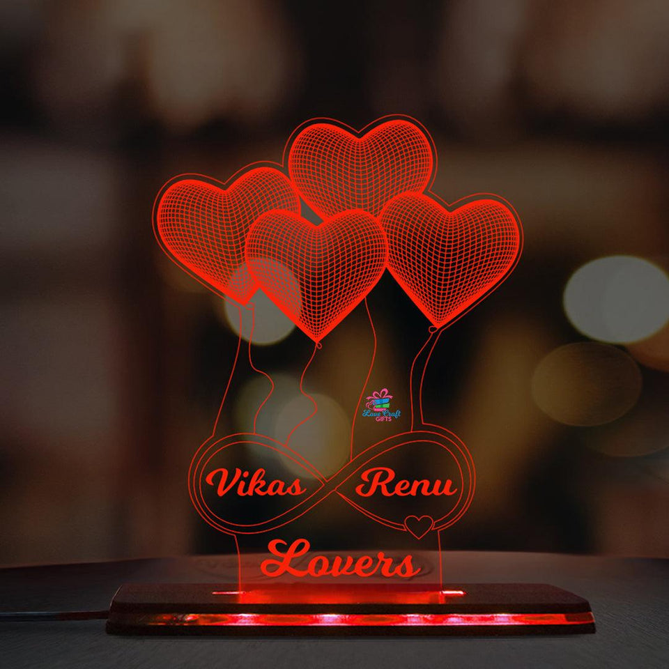 Buy Artistic Gifts Personalized 3D Illusion LED Table Lamp | Heart Shape  Customized Name Lamp for Couple Gift Anniversary, Wedding, Marriage,  Valentine Day- Wooden Base, Warm White Light. Design 4 Online at