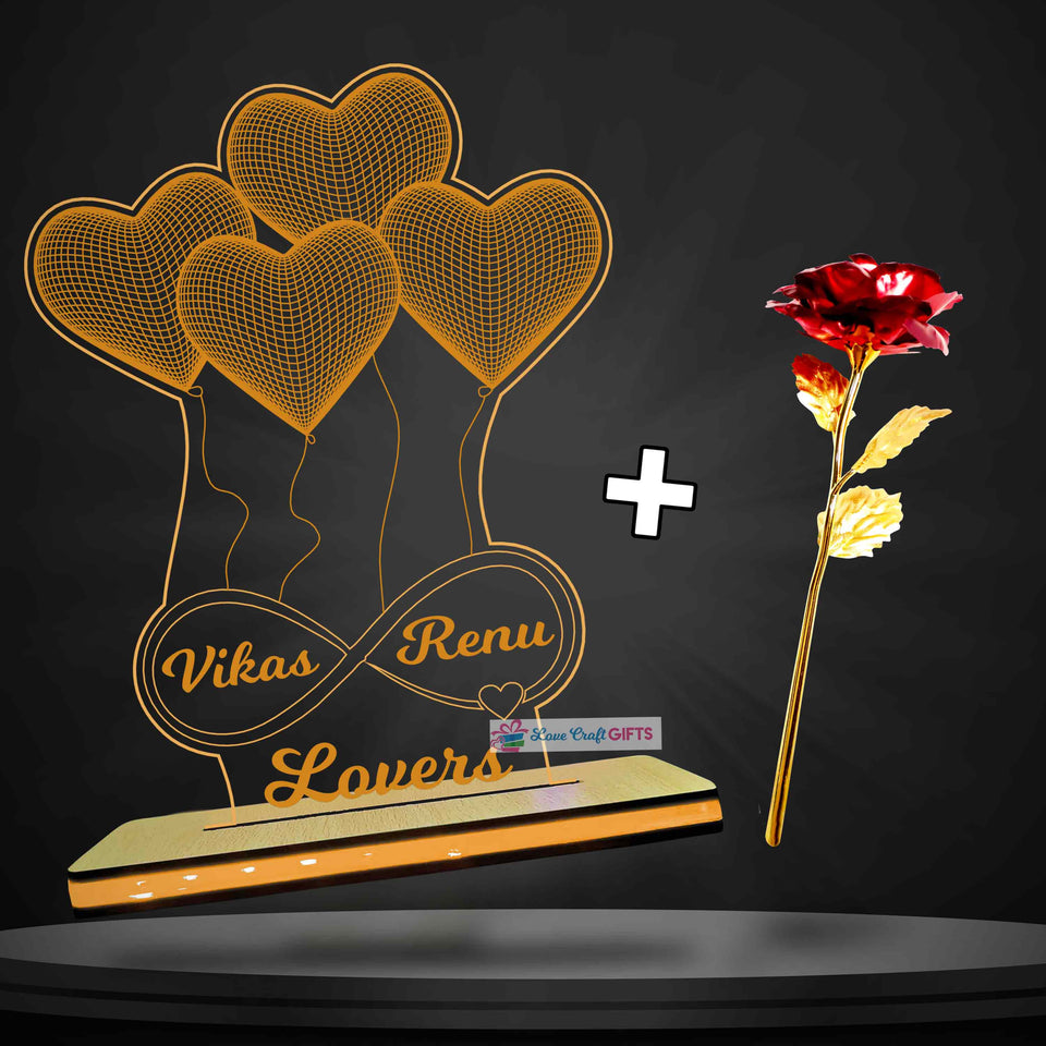 VALENTINE SPECIAL ACRYLIC LAMP AND ROSE COMBO | love craft gift