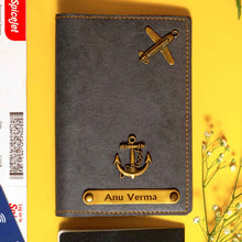 Personalized Leather Passport Cover With Name & Charm - Light Gray