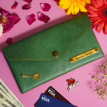 Personalized Ladies Clutch With Charm - Green