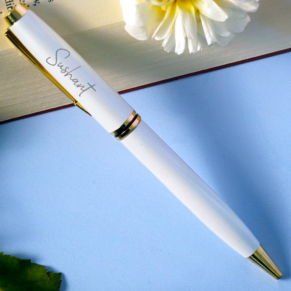 Personalized White Metallic Ball Pen