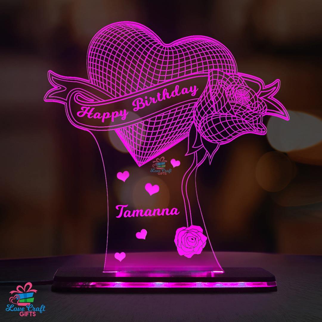 Pesonalized 3d Acrylic Happy Birthday LED Lamp For Wife