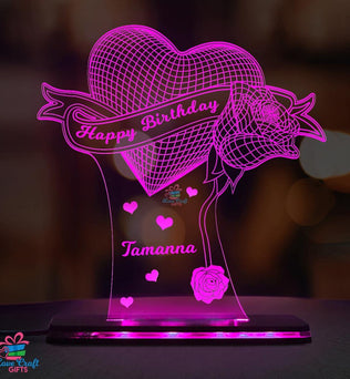 Pesonalized 3d Acrylic Happy Birthday LED Lamp For Wife