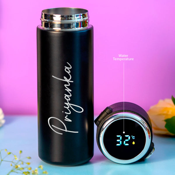 Customized Black Smart Temperature Water Bottle - love craft gift