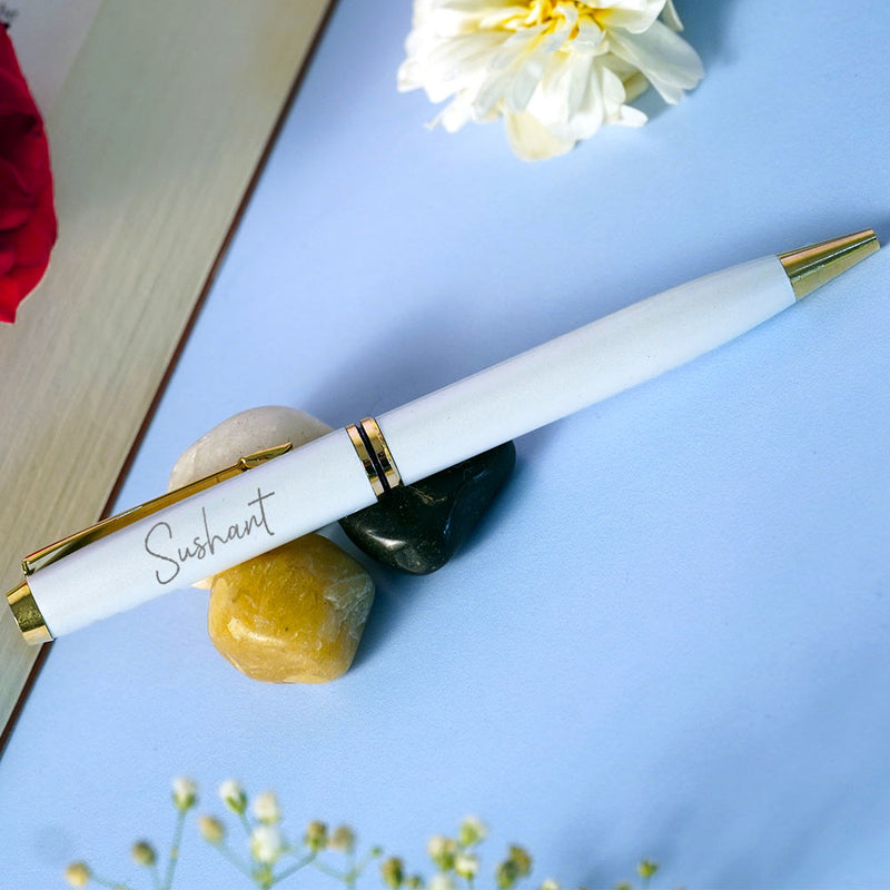 Personalized White Metallic Ball Pen