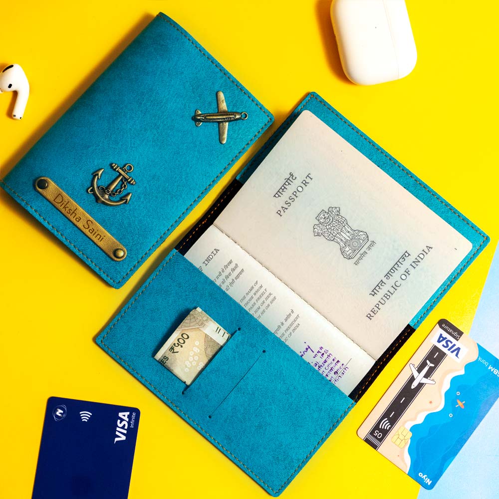 Customized Blue Passport Cover With Name & Charm