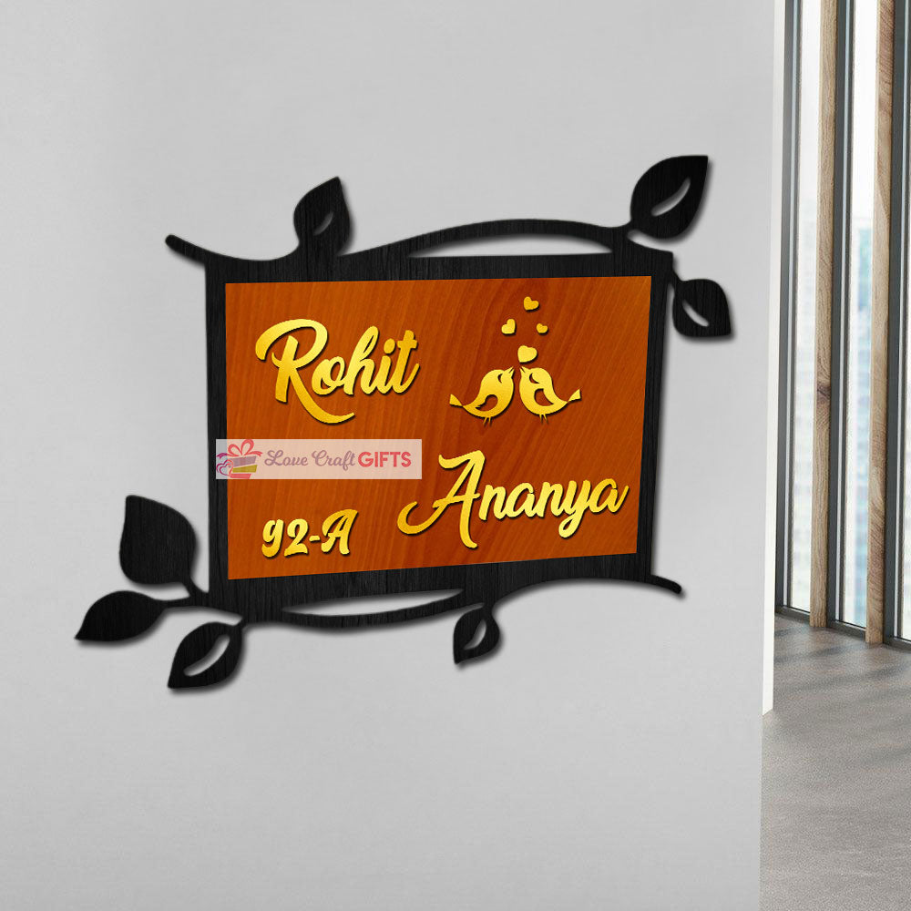 Tree Birds Wooden Home Name Plates-12x15"