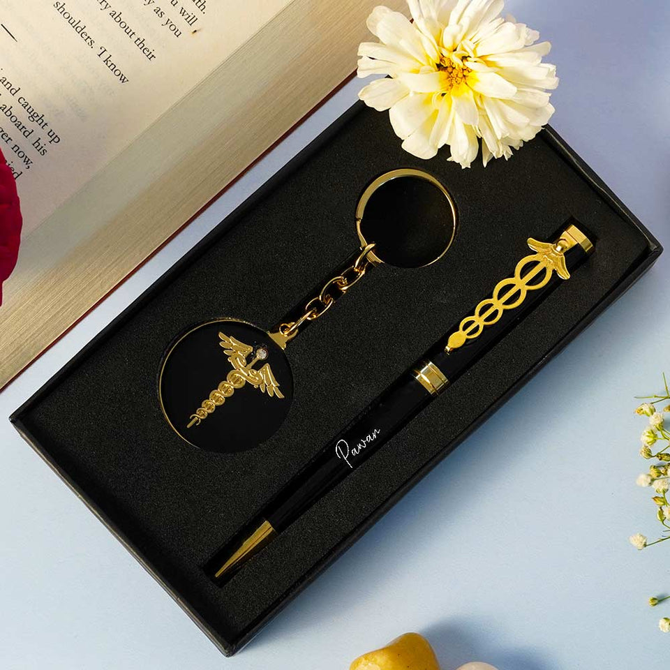 Doctor Personalized Golden Pen And Keychain Set