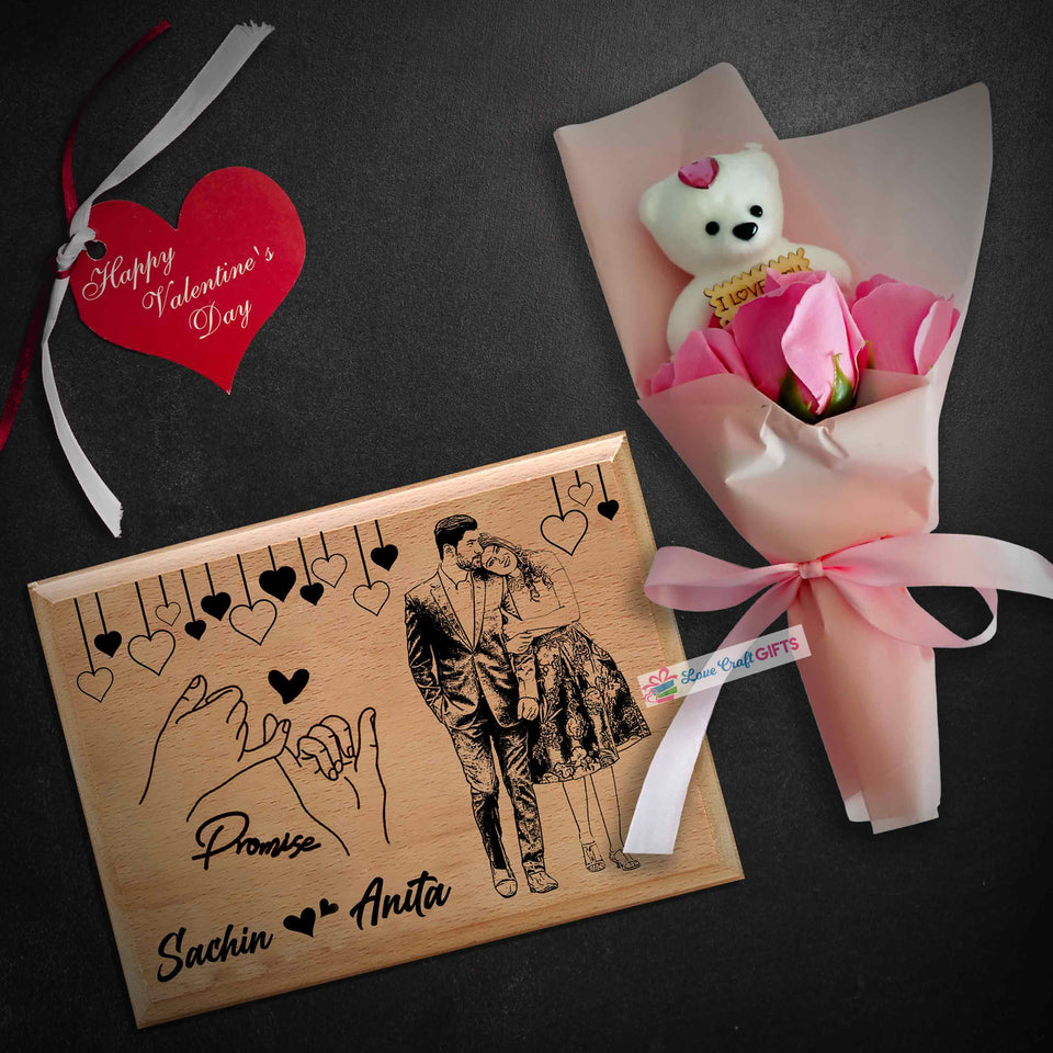 VALENTINE SPECIAL WOODEN FRAME AND TEDDY COMBO | love craft gift
