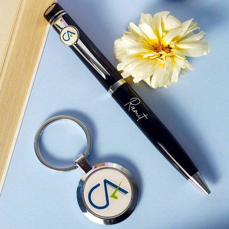 CA Personalized Silver Pen And Keychain Set