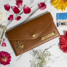 Personalized Ladies Clutch With Charm - Light Brown