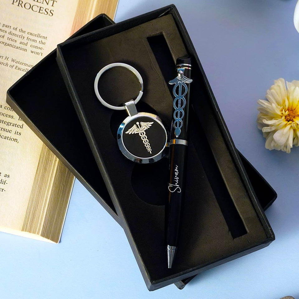 Doctor Personalized Silver Pen And Keychain Set