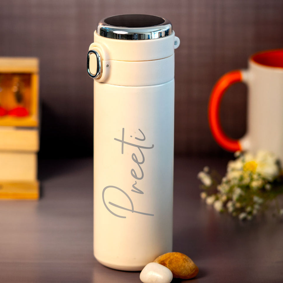 Customized Cream Smart Temperature Water Bottle | Love Craft Gifts